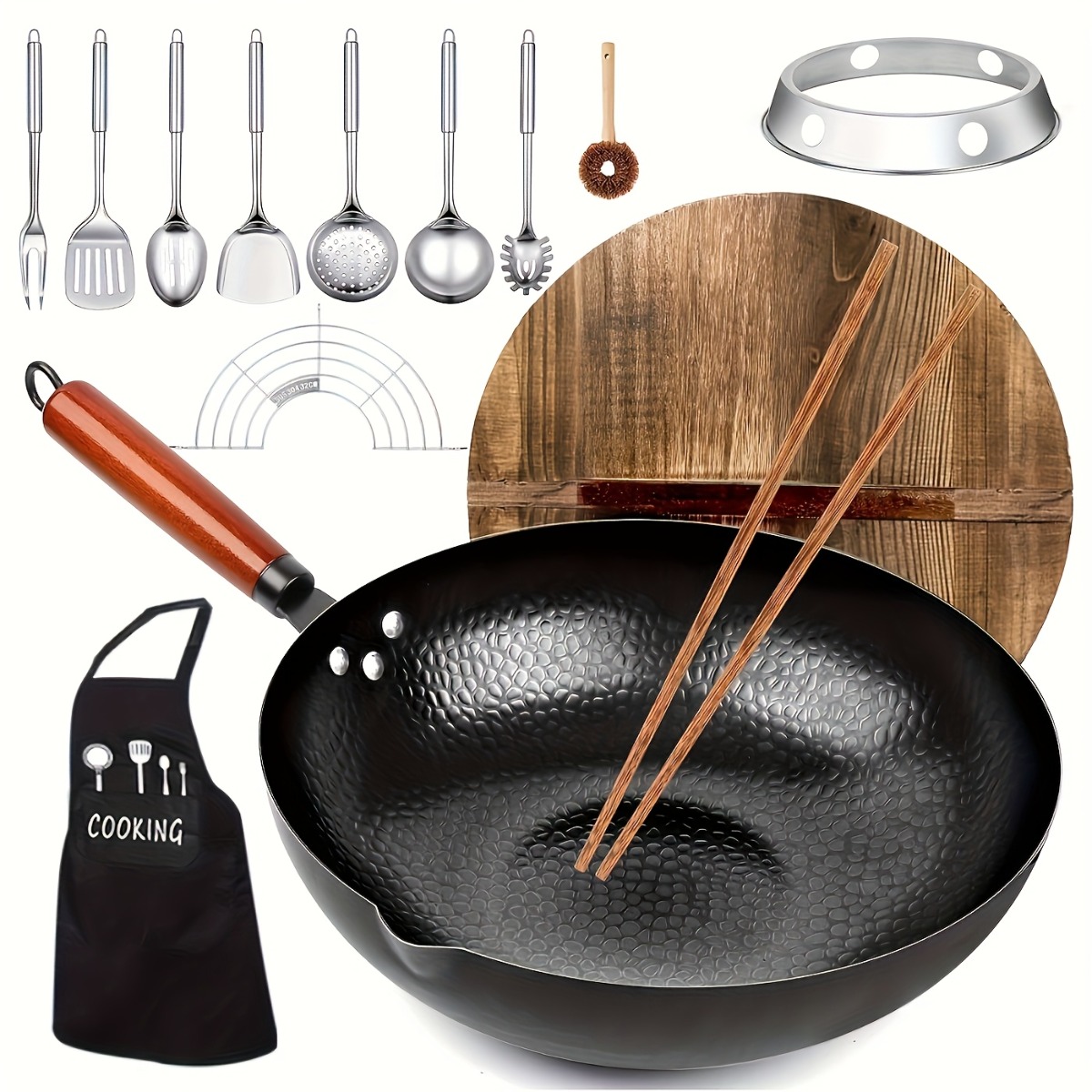 Camping Cooking Noodles - 12.6 Inch Cast Iron Wok Set