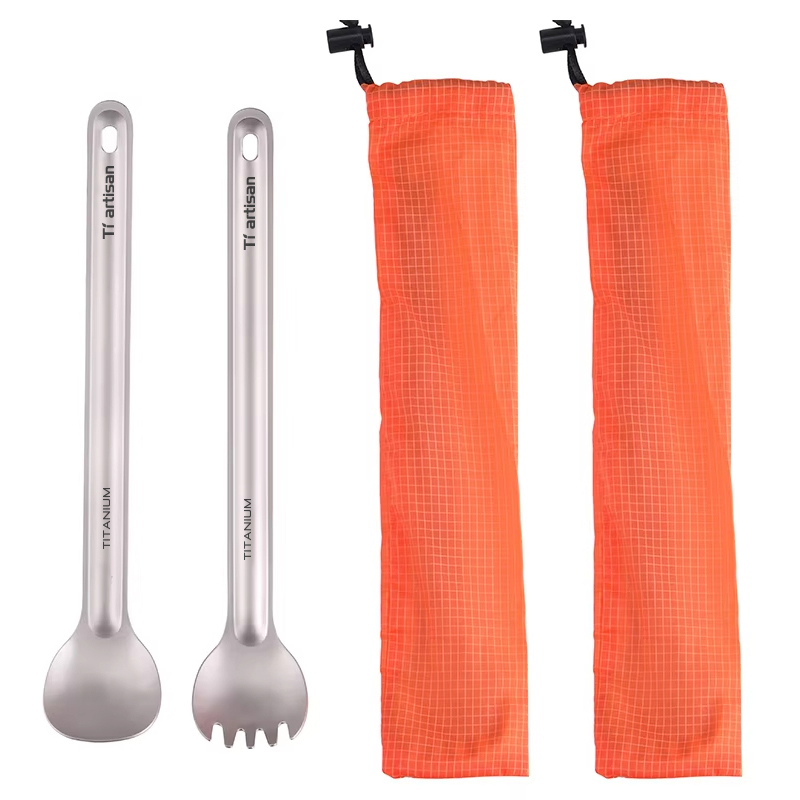 Camp Spork Set - Tiartisan Pure Titanium Cutlery Ultralight Long