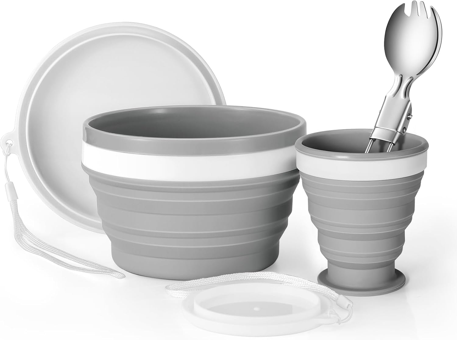 Camp Spork Set - Collapsible Silicone Cup and Bowl Set,
