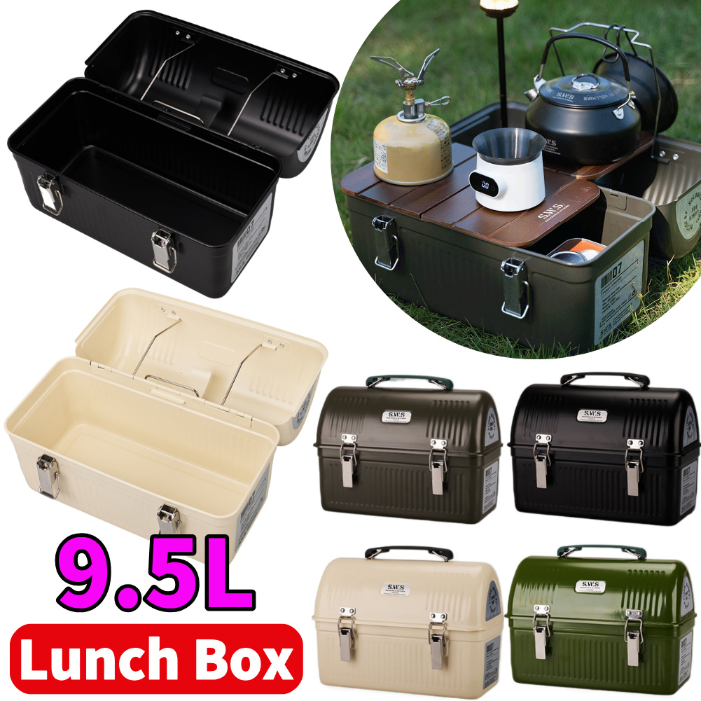 Camping Cooking Box - 9.5L Vintage Metal Lunch Box with