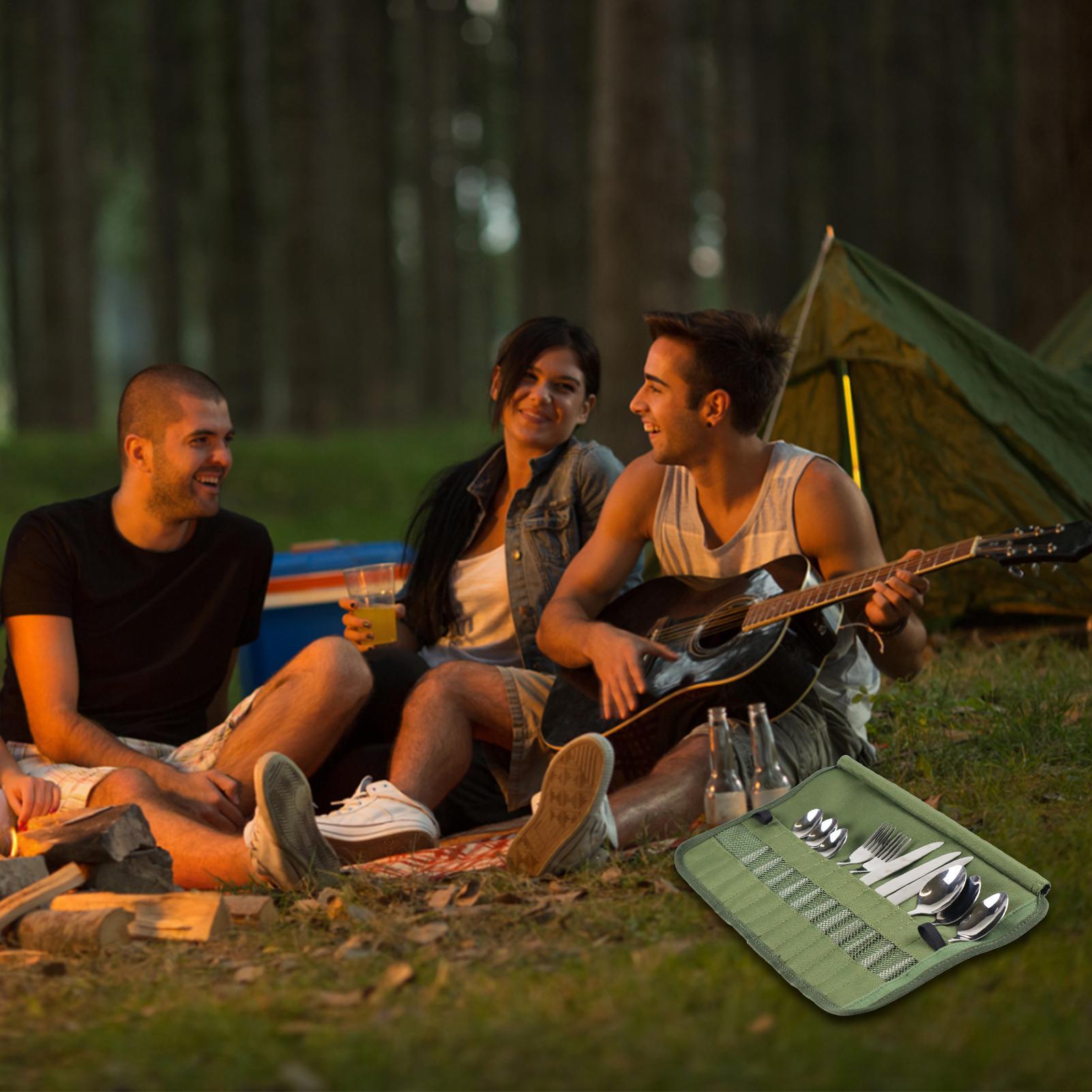 Camping Tableware Roll Bag Kit - Camping Cooking Utensil Holder 评论和价格