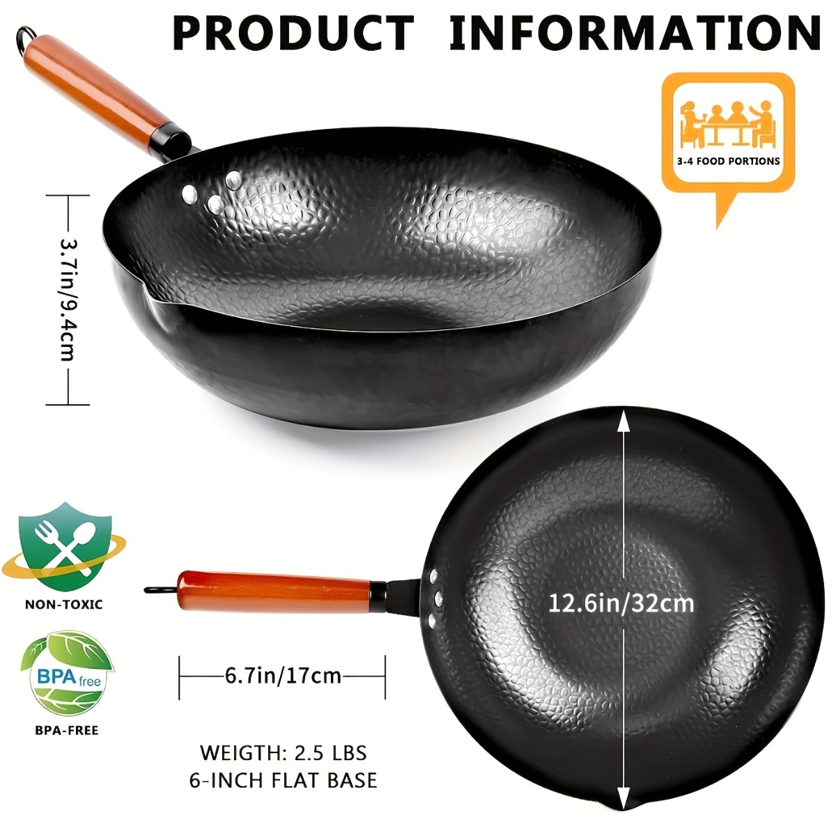 12.6 Inch Cast Iron Wok Set No - Camping Cooking Noodles 评论和价格