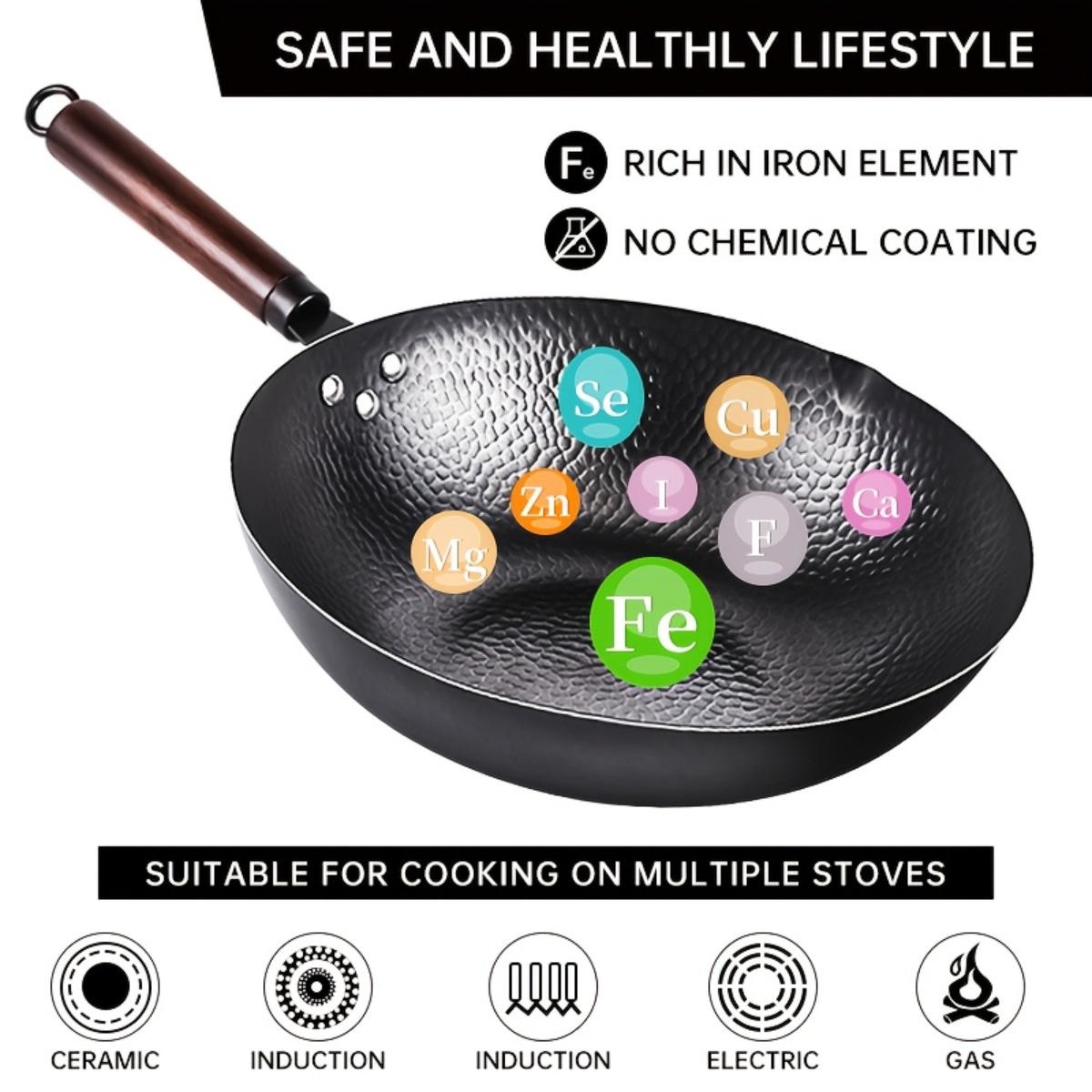 12.6 Inch Cast Iron Wok Set No - Camping Cooking Noodles 评论和价格