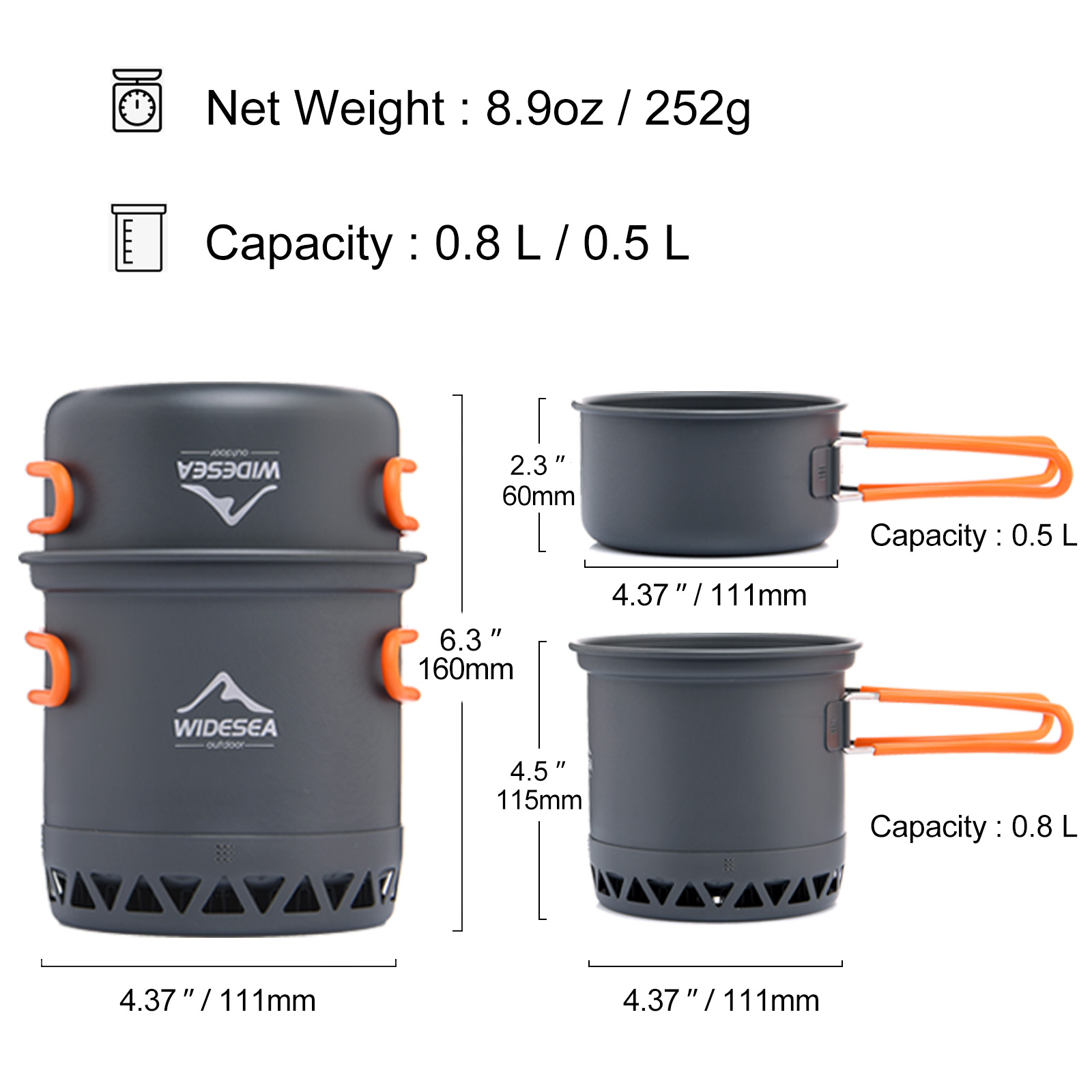 Widesea Camping Pot 1.3L 2.3L  - Camping Cooking Bundle 评论和价格