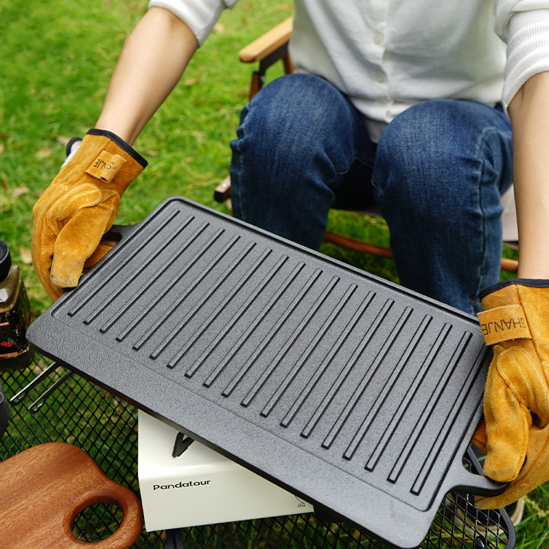 Double Sided Cast Iron Grill P - Camping Cooking Flat Top 评论和价格