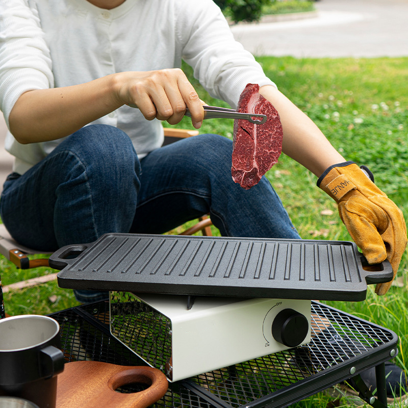 Double Sided Cast Iron Grill P - Camping Cooking Flat Top 评论和价格