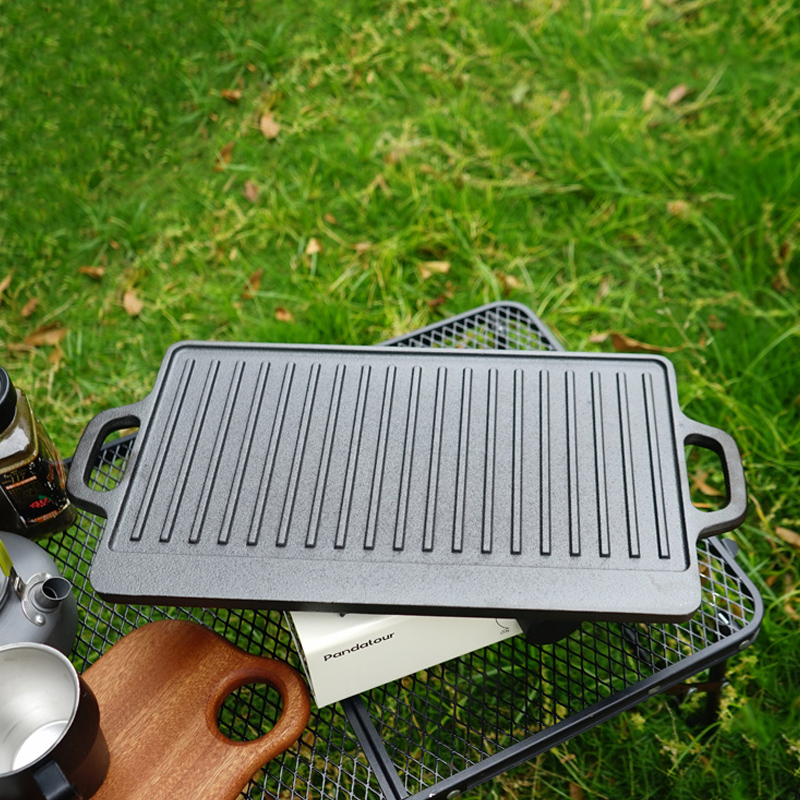Double Sided Cast Iron Grill P - Camping Cooking Flat Top 评论和价格